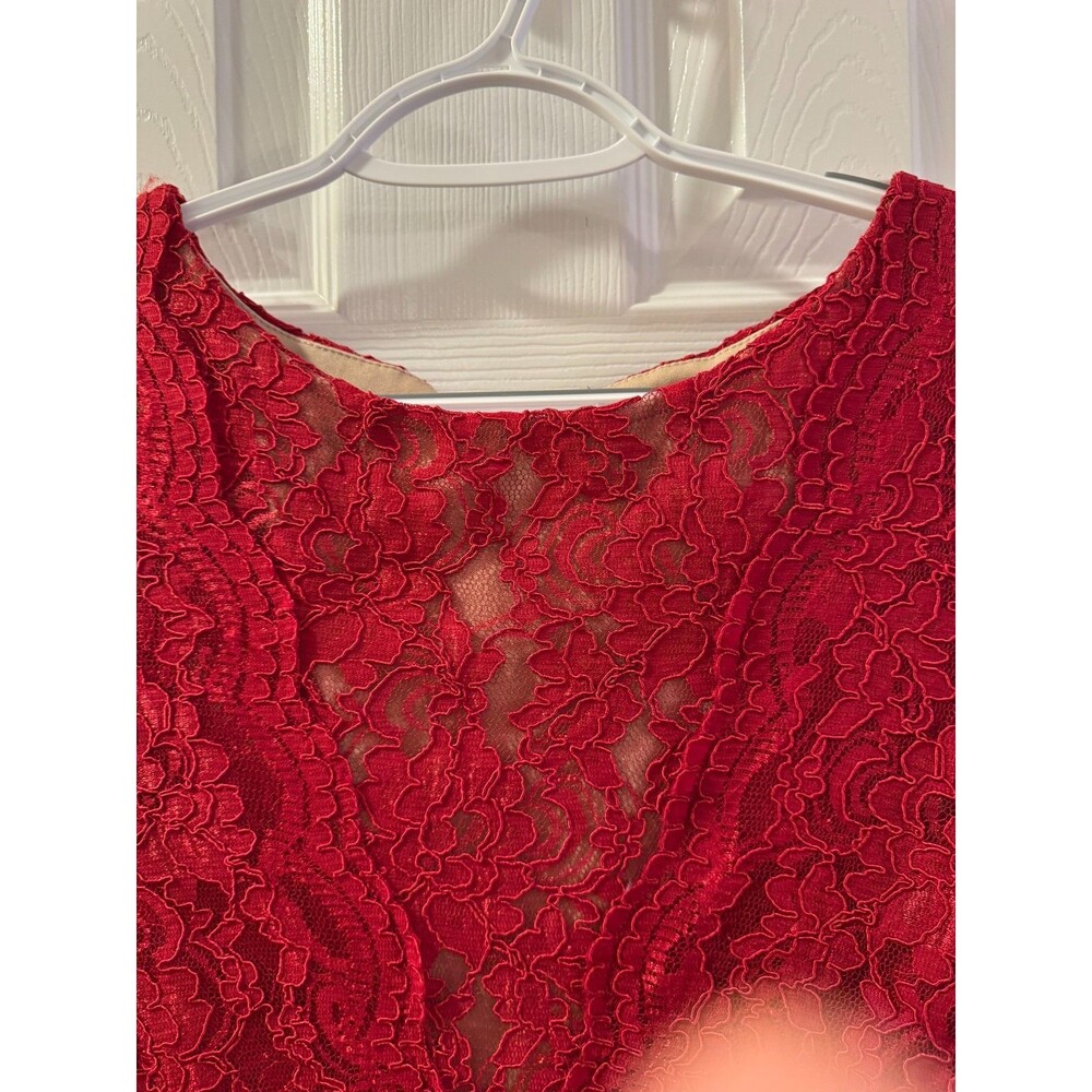 Lauren Ralph Lauren Evening Dress Red Lace Maxi Sz 14 Sleeveless Wedding Guest - Picture 8 of 15